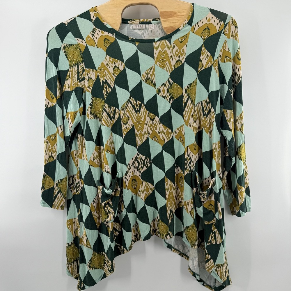 LOGO Lori Goldstein Tunic Top Womens 2XL Geometric Print Asymmetrical Pocket
